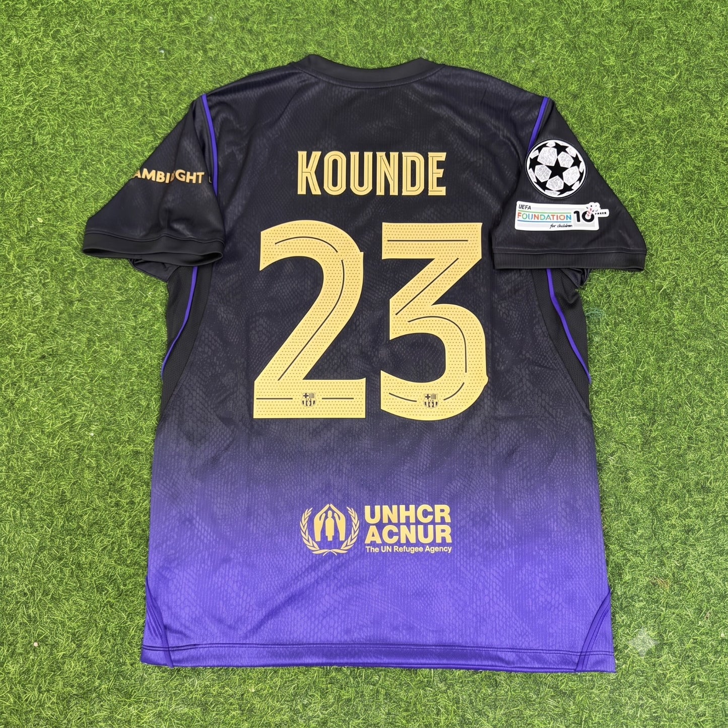 Jules Kounde #23 Barcelona 2027 Champions League Patch New Season Away Jersey Trikot Maillot Soccer Shirt