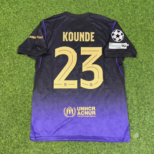 Jules Kounde #23 Barcelona 2027 Champions League Patch New Season Away Jersey Trikot Maillot Soccer Shirt