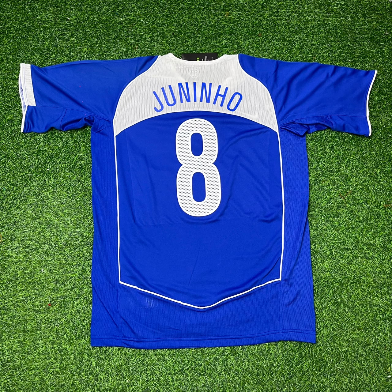 Juninho Pernambucano Brazil 2004 Blue Retro Football Jersey Kit