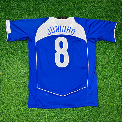 Juninho Pernambucano Brazil 2004 Blue Retro Football Jersey Kit