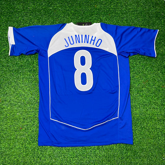 Juninho Pernambucano Brazil 2004 Blue Retro Football Jersey Kit