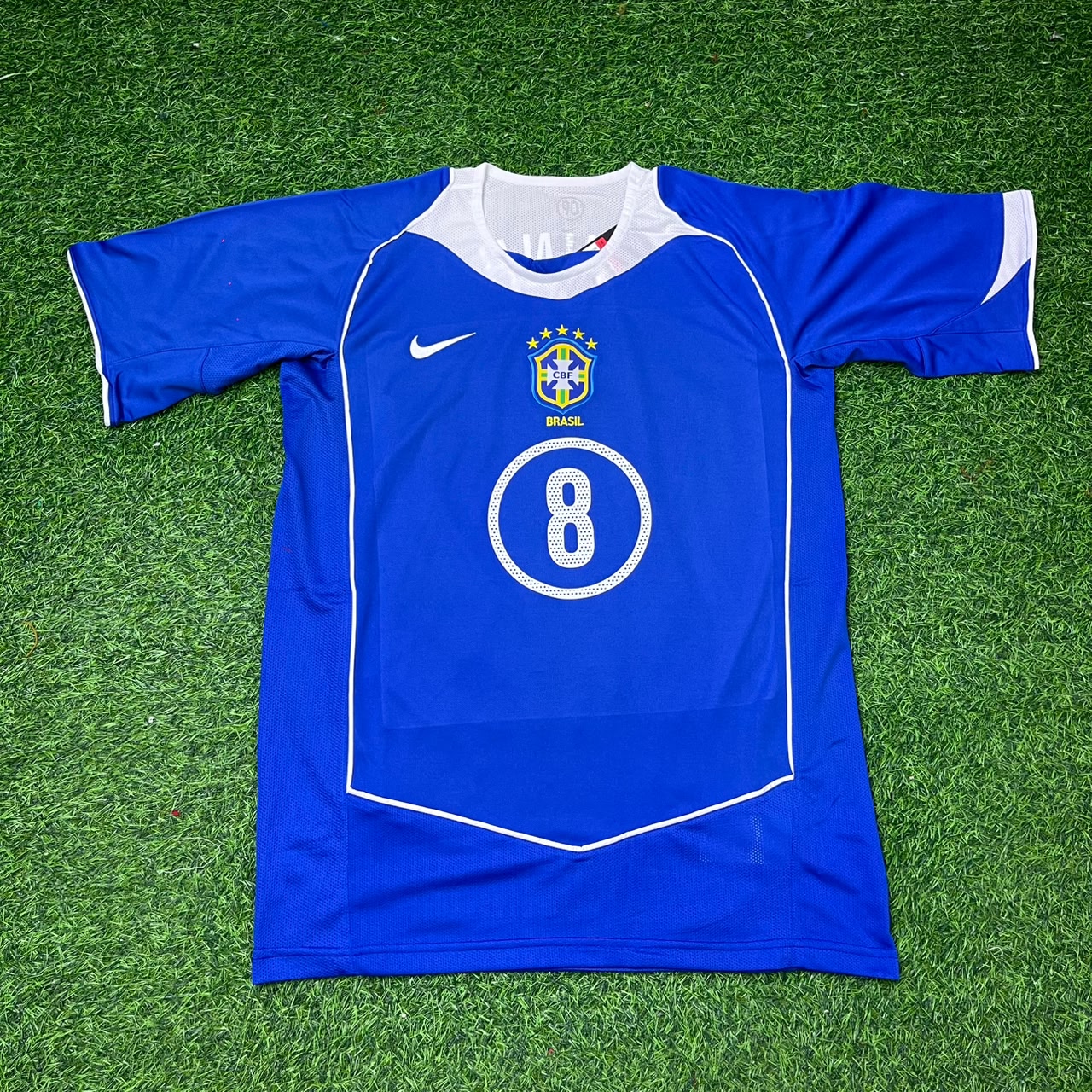 Juninho Pernambucano Brazil 2004 Blue Retro Football Jersey Kit