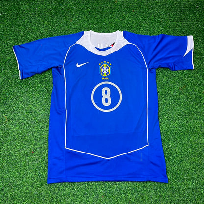 Juninho Pernambucano Brazil 2004 Blue Retro Football Jersey Kit