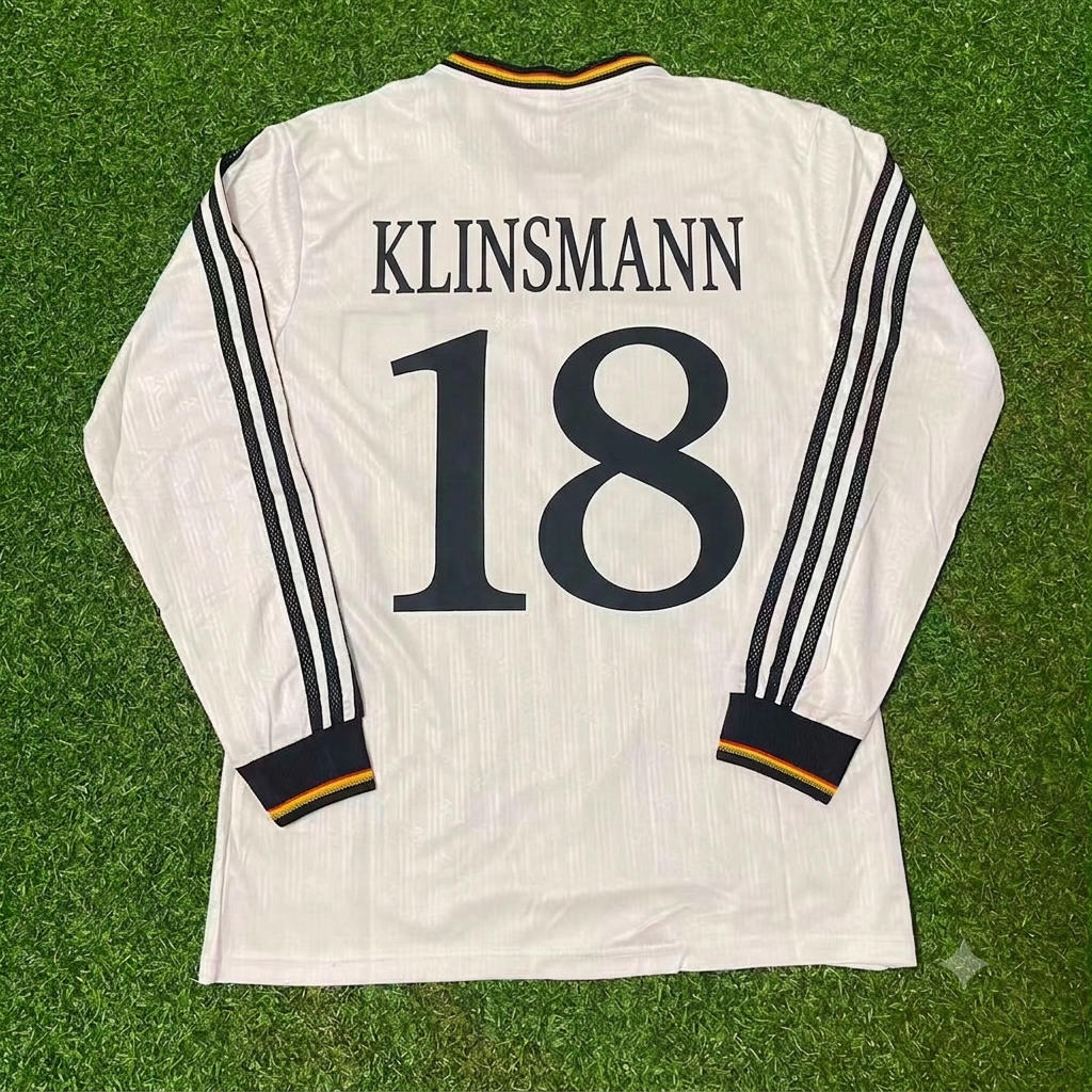 Jürgen Klinsmann #18 Germany EURO 1996 Final Home Long Sleeve Retro Football Jersey Kit