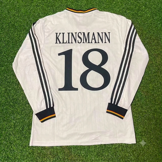 Jürgen Klinsmann #18 Germany EURO 1996 Final Home Long Sleeve Retro Football Jersey Kit