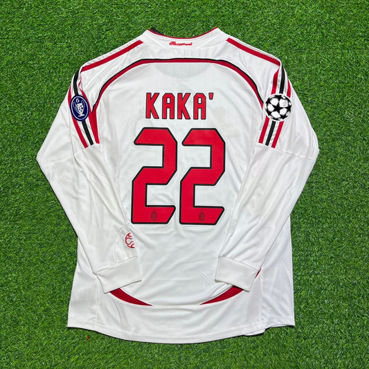 Kaká #22 AC Milan 2007 Champions League Final Away White Long Sleeve Retro Jersey