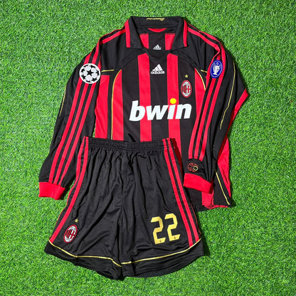 Kaká Leite AC Milan 2006/07 Retro Long Sleeve Kids Football Jersey Kit