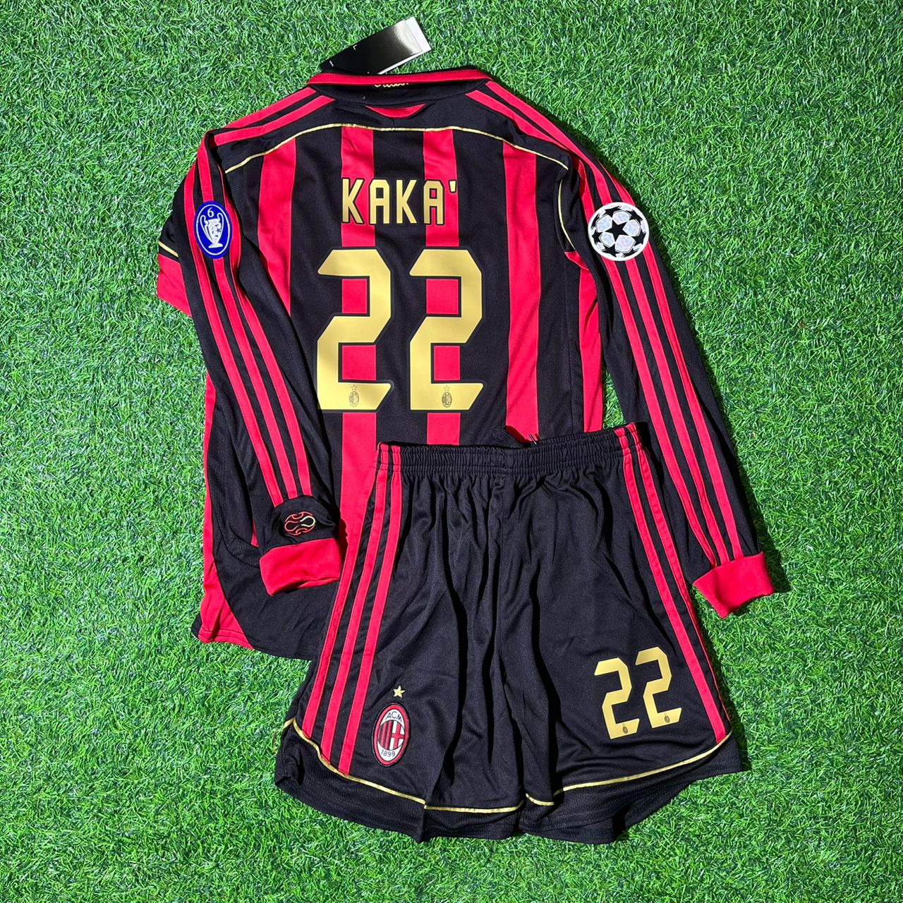 Kaká Leite AC Milan 2006/07 Retro Long Sleeve Kids Football Jersey Kit