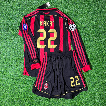Kaká Leite AC Milan 2006/07 Retro Long Sleeve Kids Football Jersey Kit