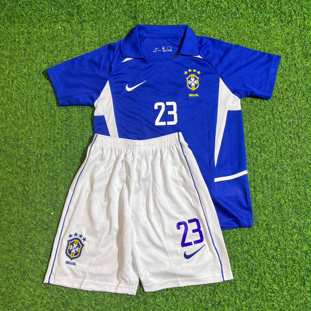 Kaka Leite Brazil 2002 World Cup Away Kids Kit – Kit Jersey for Children – | KinderTrikot | Maillot Enfant Soccer Shirt