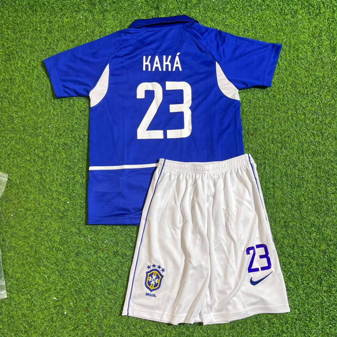 Kaka Leite Brazil 2002 World Cup Away Kids Kit – Kit Jersey for Children – | KinderTrikot | Maillot Enfant Soccer Shirt