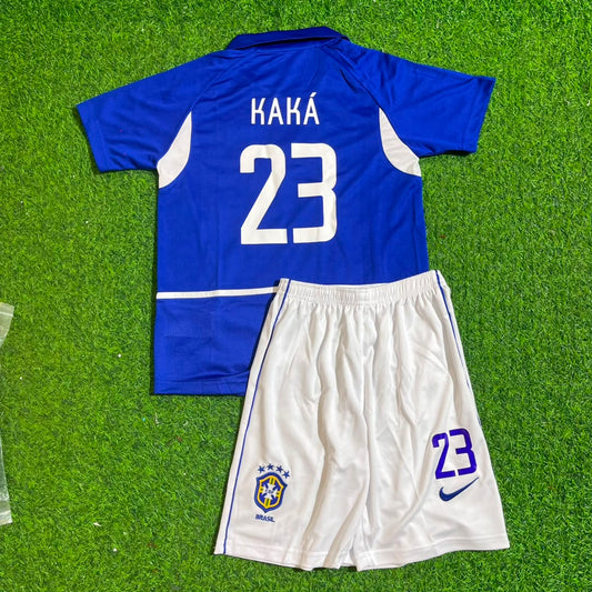 Kaka Leite Brazil 2002 World Cup Away Kids Kit – Kit Jersey for Children – | KinderTrikot | Maillot Enfant Soccer Shirt