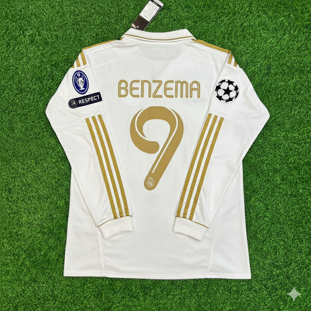Karim Benzema 9- Real Madrid 2011-2012 White Long Sleeve Jersey Soccer Shirt