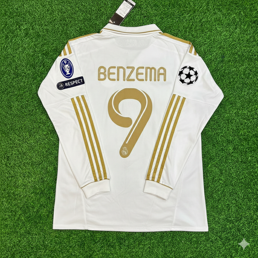 Karim Benzema 9- Real Madrid 2011-2012 White Long Sleeve Jersey Soccer Shirt