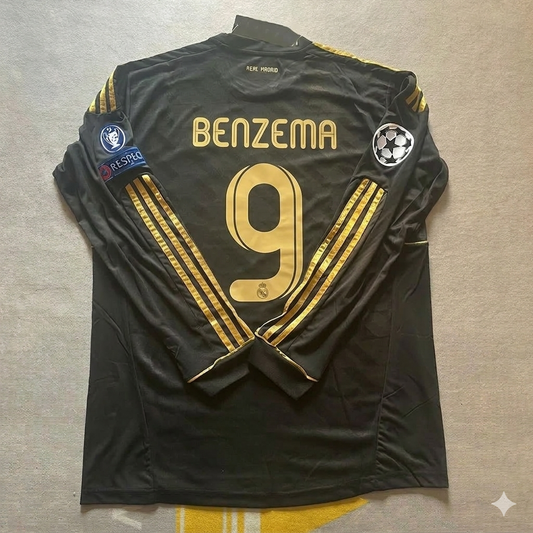 Karim Benzema 9-  Real  Madrid 2011-2012  Champions League Long Sleeve Jersey Soccer Shirt