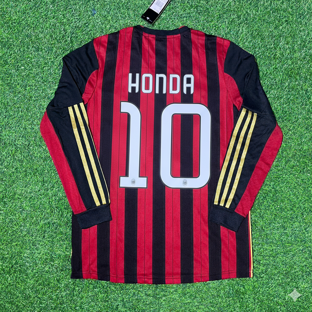 Keisuke Honda AC Milan 2013/14 Long Sleeve Home Retro Football Jersey Kit