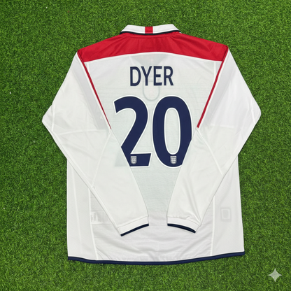 Kieran Dyer England EURO 2004 Long Sleeve Home Retro Football Jersey