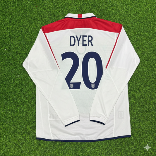 Kieran Dyer England EURO 2004 Long Sleeve Home Retro Football Jersey