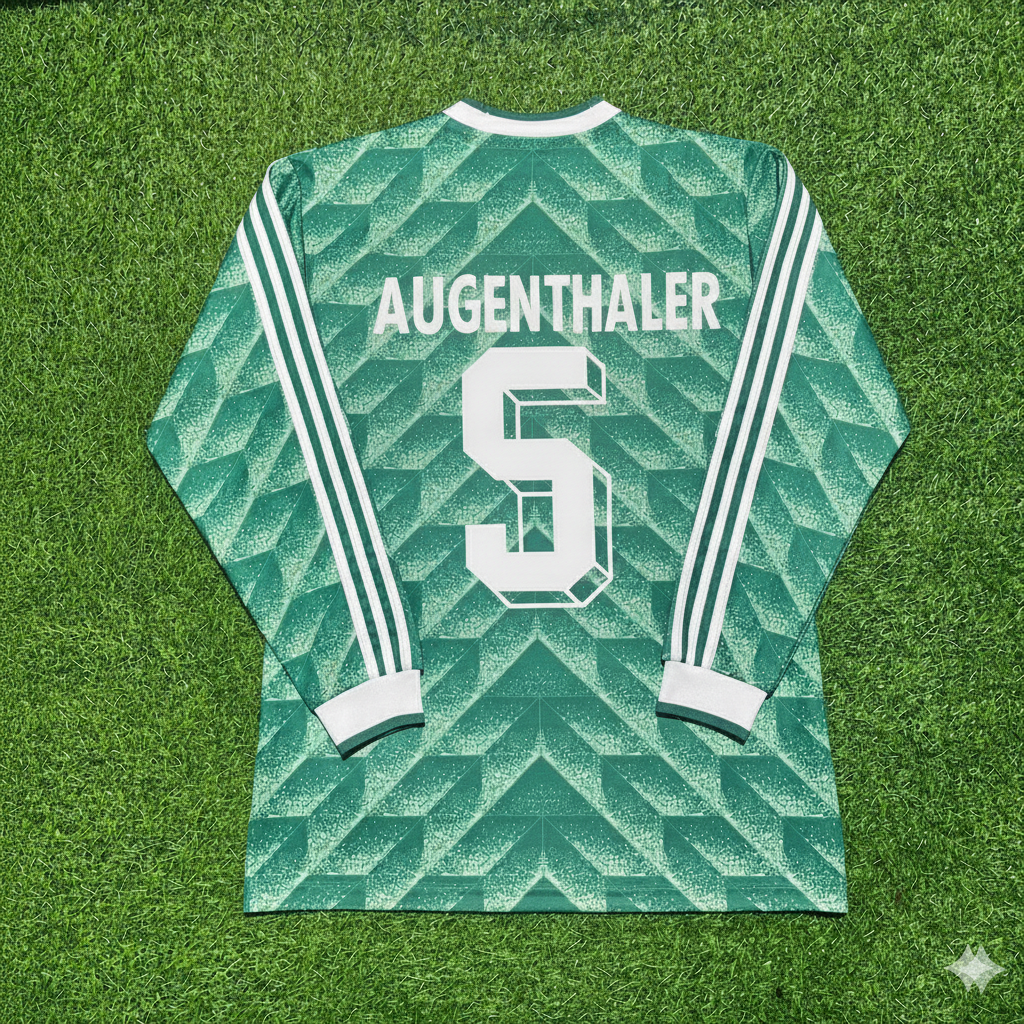 Maillot de football vert à manches longues Klaus Augenthaler Allemagne Coupe du monde 1990