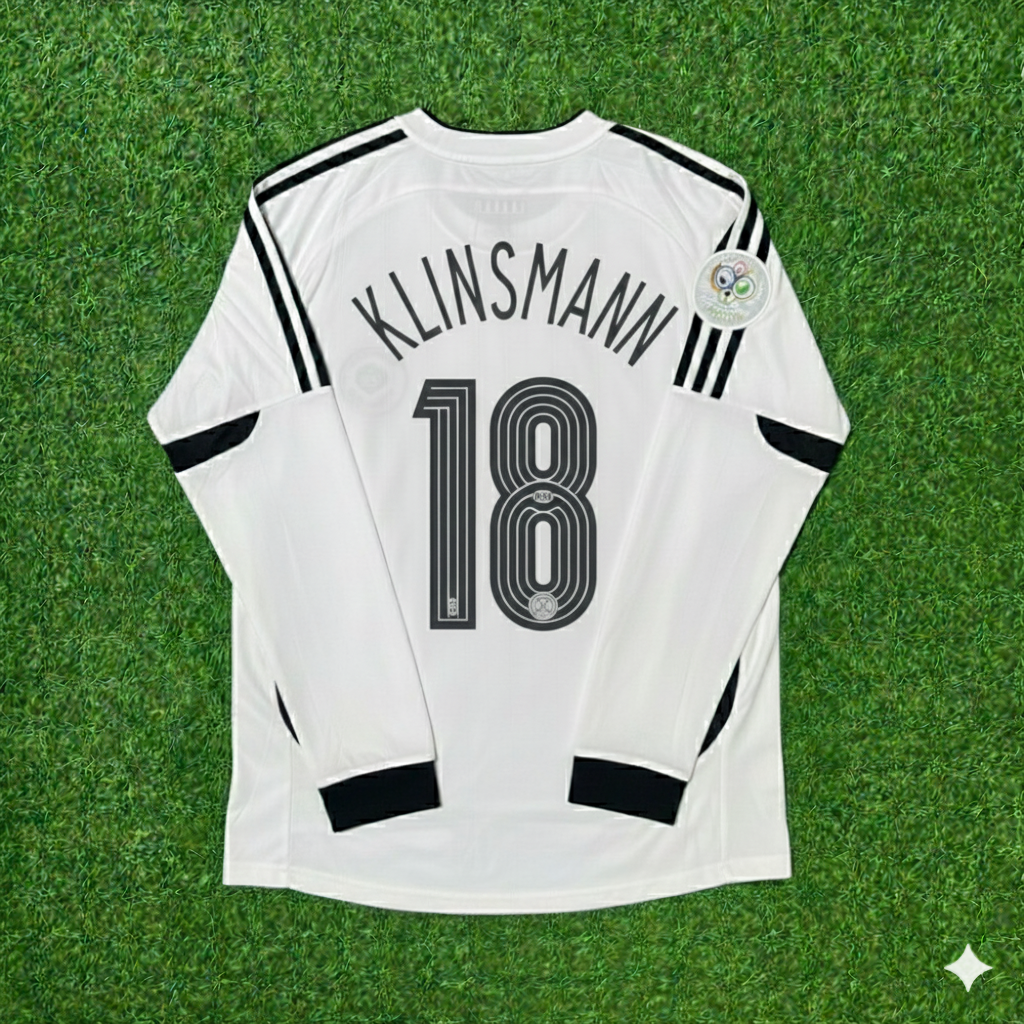 Maillot de football rétro blanc à manches longues de Jürgen Klinsmann, Allemagne, Coupe du monde