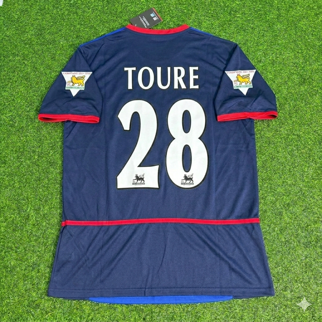 Kolo Touré 28- Arsenal 2002-2004 Black Blue o2 Retro Kit Jersey Trikot Maglia Camiseta Soccer Shirt