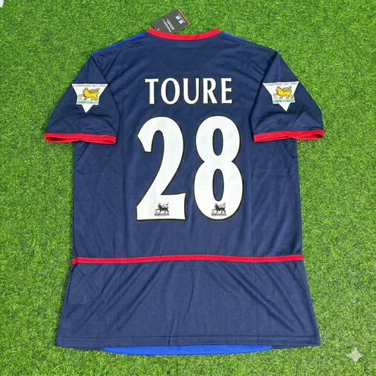 Kolo Touré 28- Arsenal 2002-2004 Black Blue o2 Retro Kit Jersey Trikot Maglia Camiseta Soccer Shirt