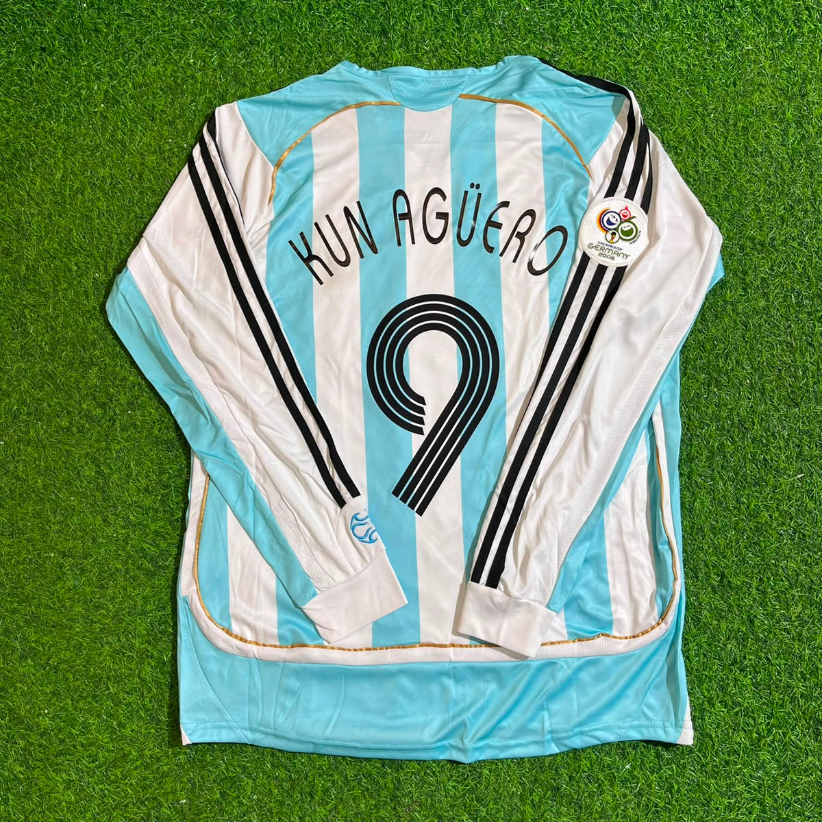 Sergio Kun Agüero #9 Argentina Retro Home Long Sleeve Football Jersey