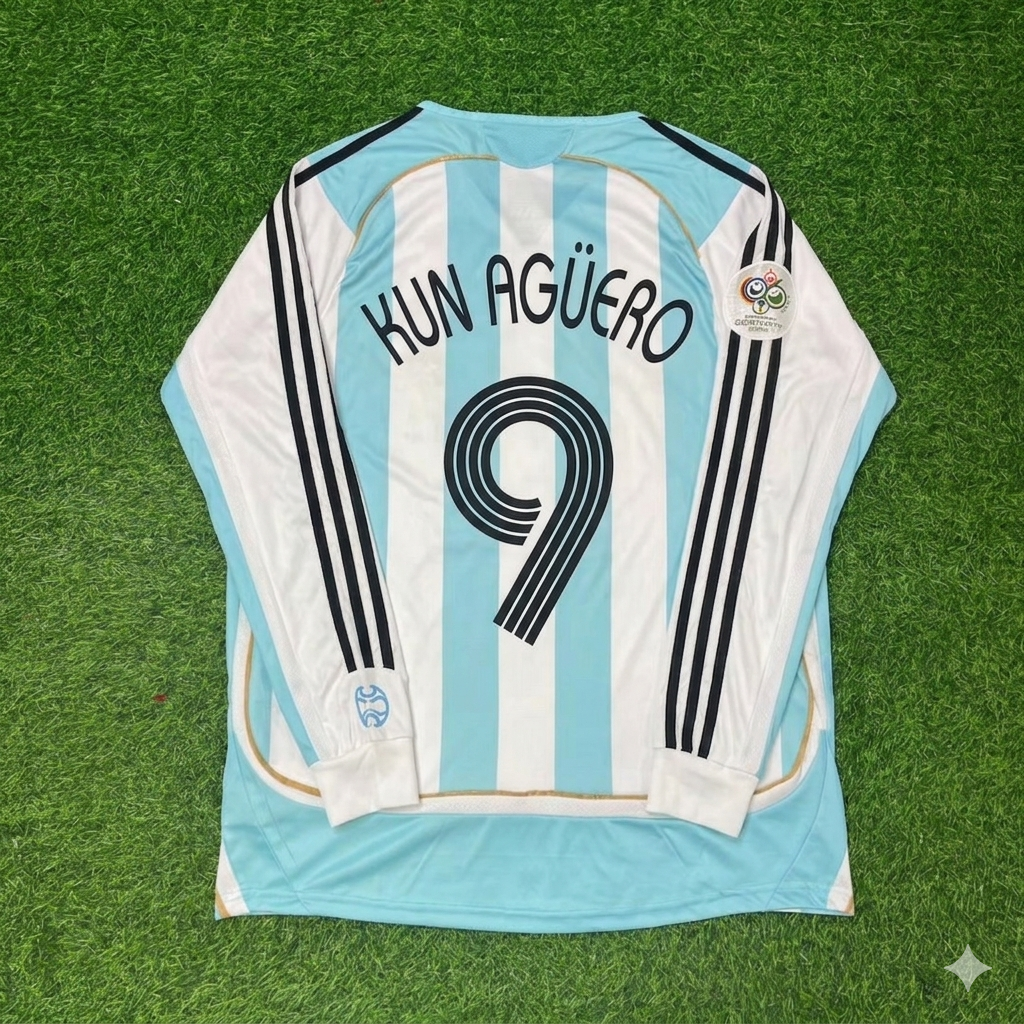 Sergio Kun Agüero #9 Argentina 2006 World Cup Retro Long Sleeve Football Jersey