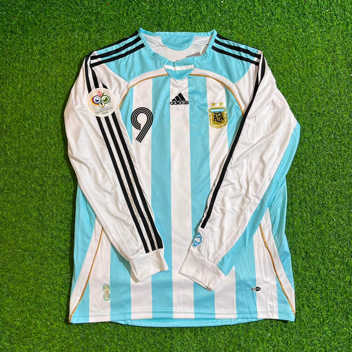 Sergio Kun Agüero #9 Argentina Retro Home Long Sleeve Football Jersey