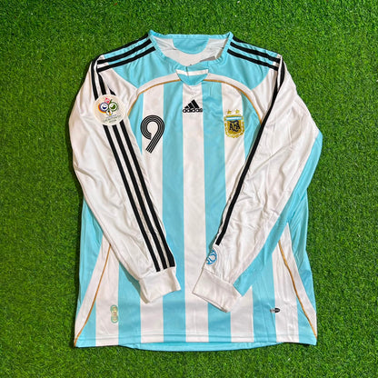 Sergio Kun Agüero #9 Argentina Retro Home Long Sleeve Football Jersey
