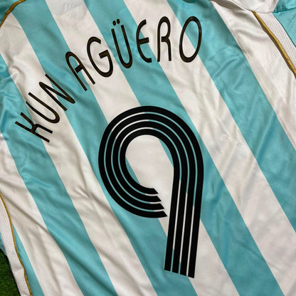 Sergio Kun Agüero #9 Argentina Retro Home Long Sleeve Football Jersey