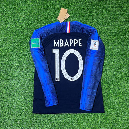 Kylian Mbappé France 2018 World Cup Final Long Sleeve Retro Football Jersey Kit