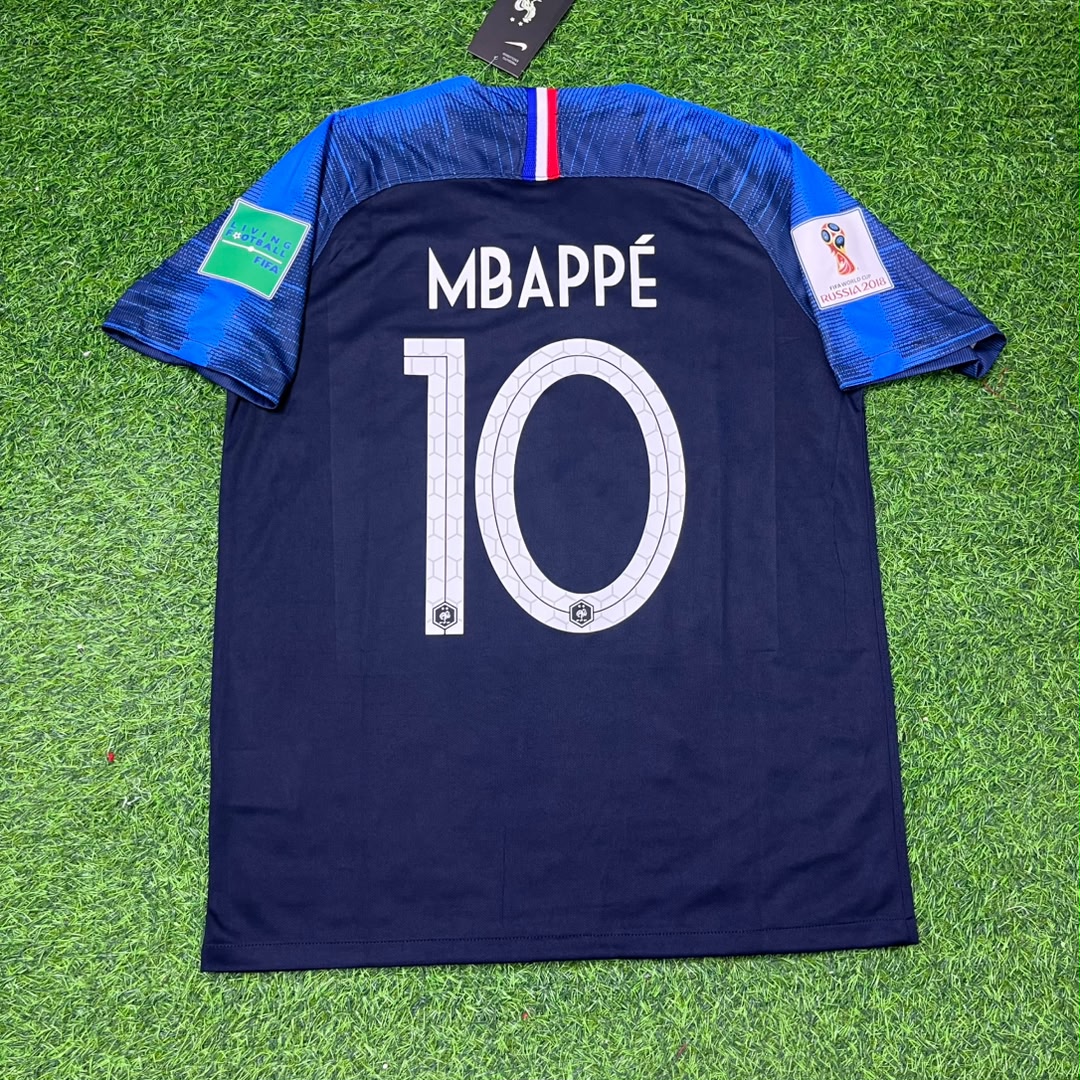 Kylian Mbappe France 2018 World Cup Final Retro Jersey Maillot Trikot Soccer Shirt