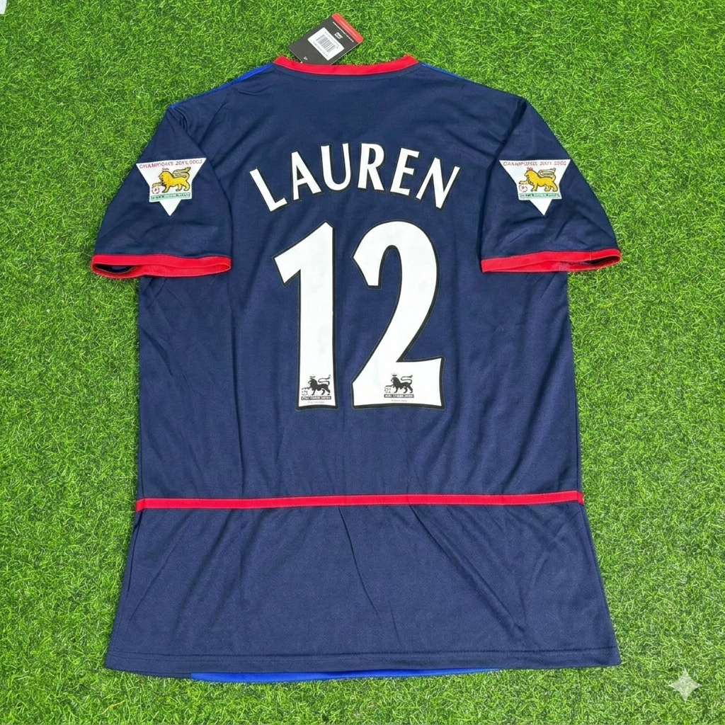 Lauren Etame Mayer 12- Arsenal 2002-2004 Black Blue o2 Retro Kit Jersey Trikot Maglia Camiseta Soccer Shirt
