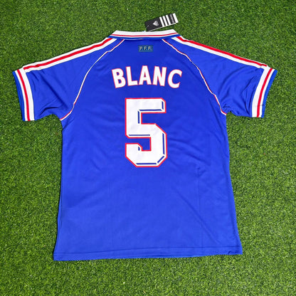 Laurent Blanc France 1998 World Cup Retro Football Jersey Maillot Trikot Soccer Shirt