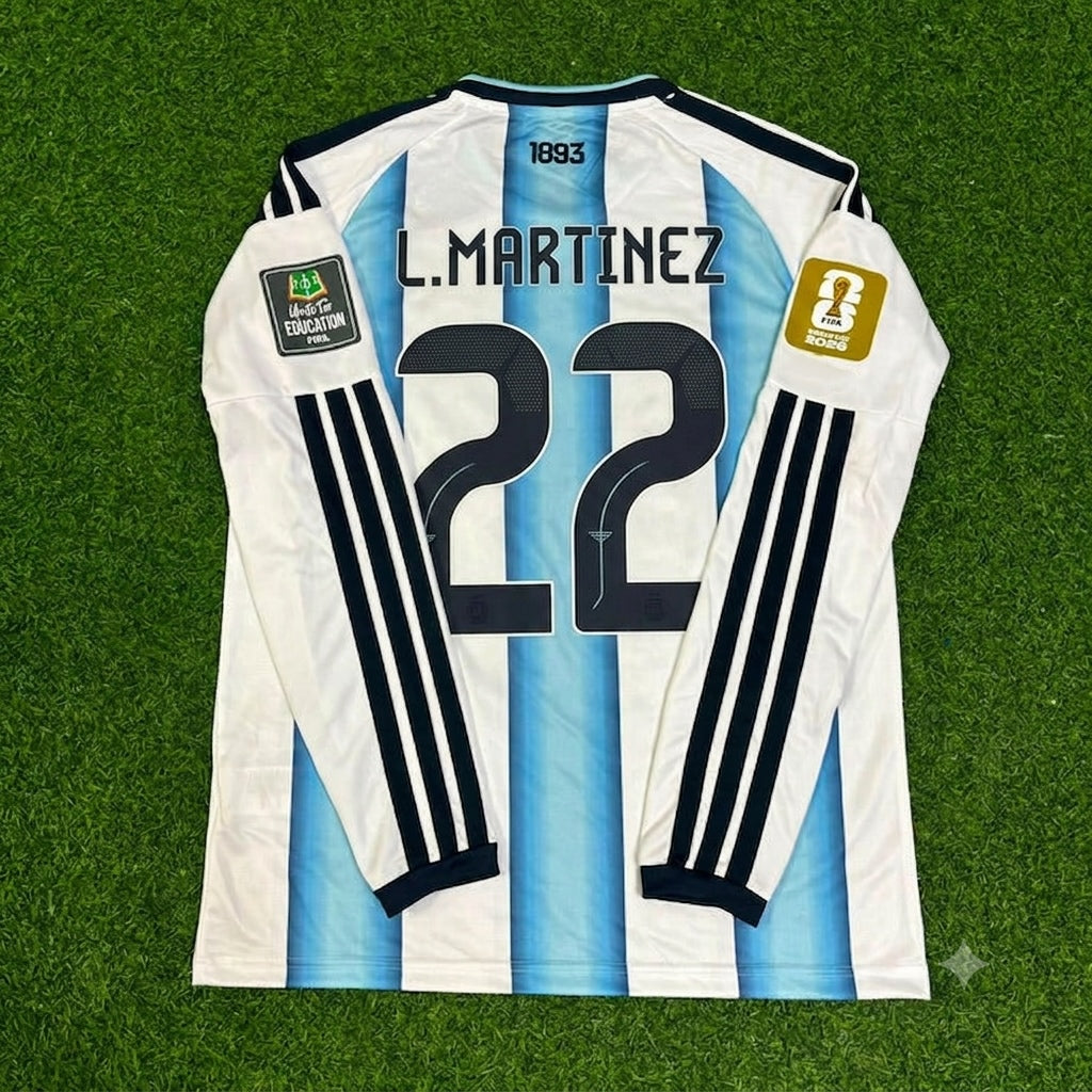 Lautaro Martinez #22 Argentina 2026 World Cup Home Patch Long Sleeve Football Jersey