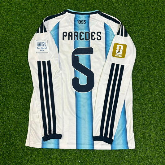 Leandro Paredes #5 Argentina 2026 World Cup Long Sleeve Football Jersey Kit