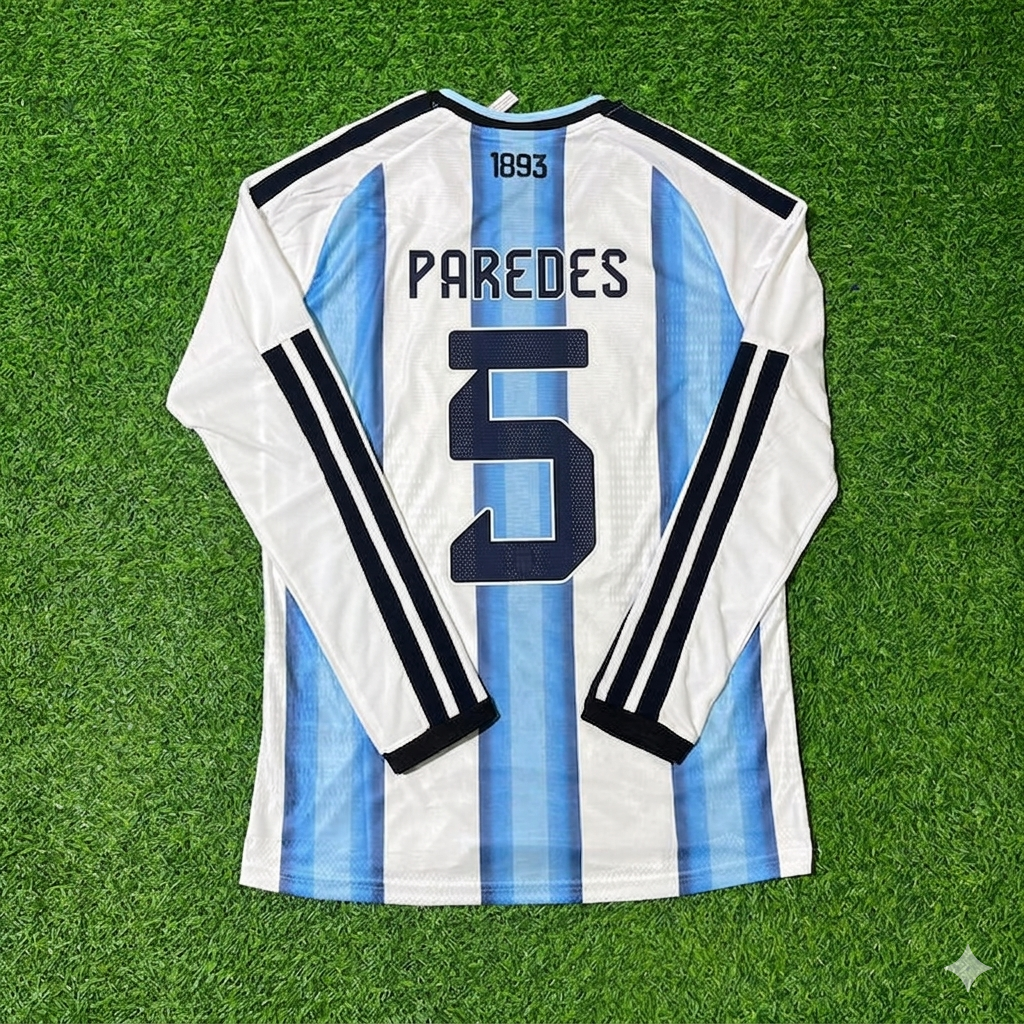 Leandro Paredes #5 Argentina 2026 World Cup Long Sleeve Football Jersey Kit