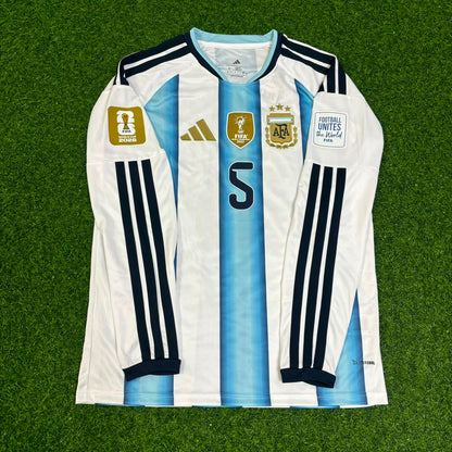 Leandro Paredes #5 Argentina 2026 World Cup Long Sleeve Football Jersey Kit