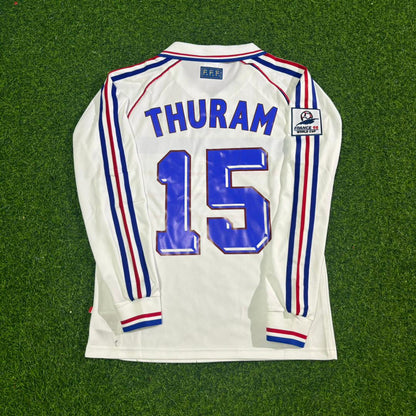 Lilian Thuram #15 France 1998 World Cup White Away Long Sleeve Retro Jersey