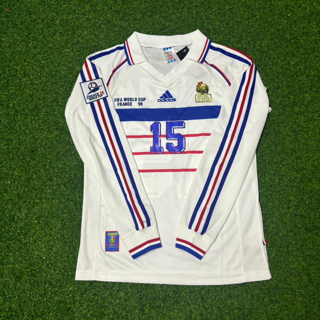 Lilian Thuram #15 France 1998 World Cup White Away Long Sleeve Retro Jersey