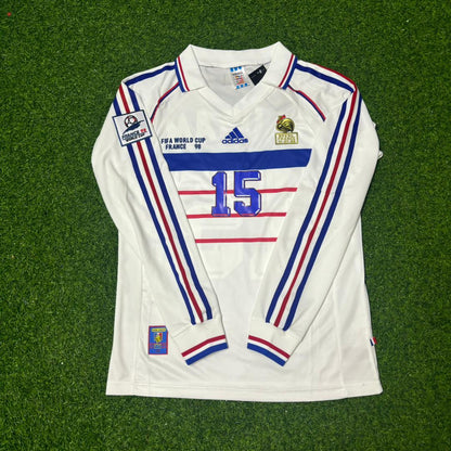 Lilian Thuram #15 France 1998 World Cup White Away Long Sleeve Retro Jersey