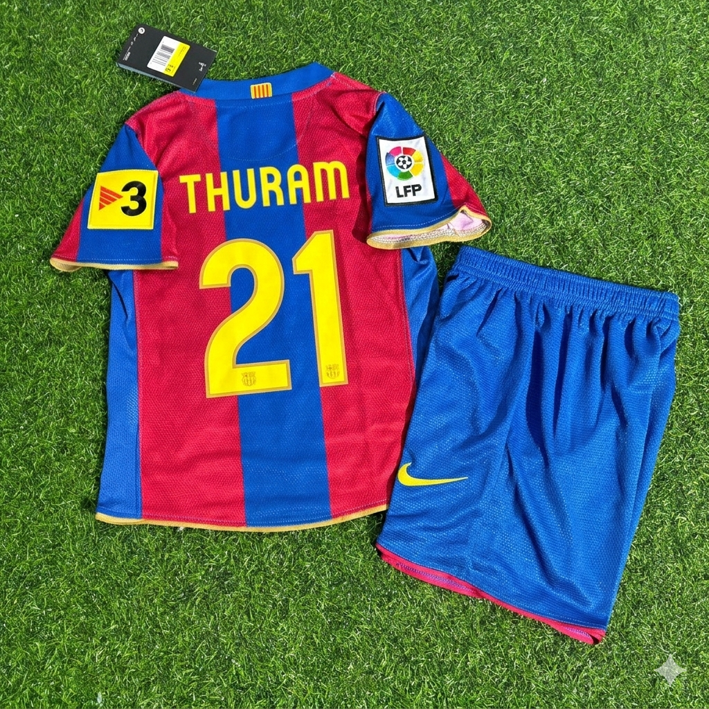 Maillot de football rétro enfant Lilian Thuram 21 - FC Barcelone 2007/2008