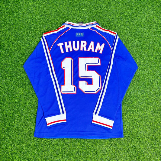 Lilian Thuram France 1998 World Cup Retro Long Sleeve Football Jersey Maillot Trikot Soccer Shirt