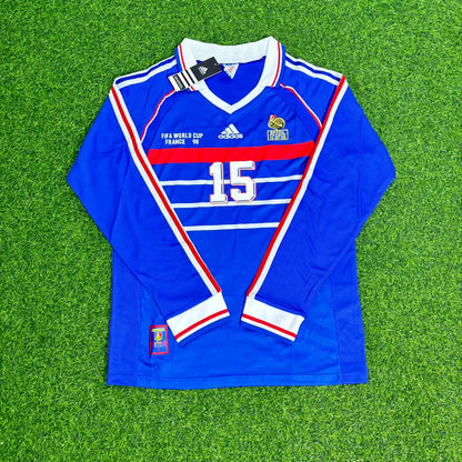 Lilian Thuram France 1998 World Cup Retro Long Sleeve Football Jersey Maillot Trikot Soccer Shirt