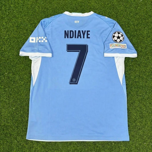 Iliman Ndiaye #7 Manchester City 2026-27 Home New Season Champions League Patch Jersey Trikot Maillot Soccer Shirt