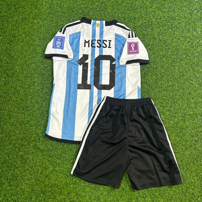 Lionel Messi #10 Argentina 2022 World Cup Champion Kids Football Jersey