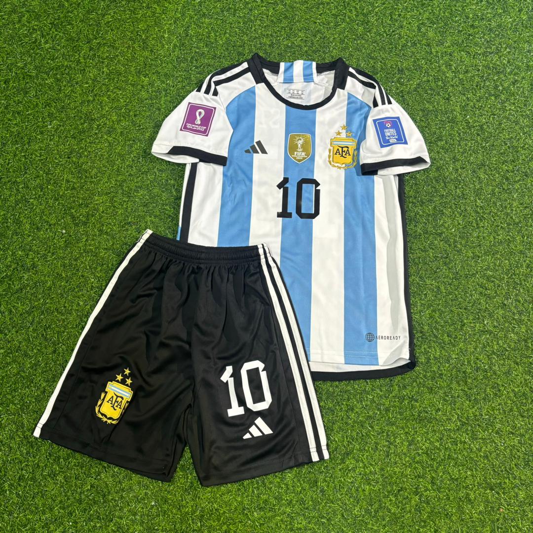 Lionel Messi #10 Argentina 2022 World Cup Champion Kids Football Jersey