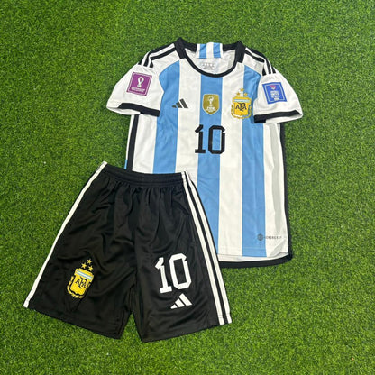 Lionel Messi #10 Argentina 2022 World Cup Champion Kids Football Jersey