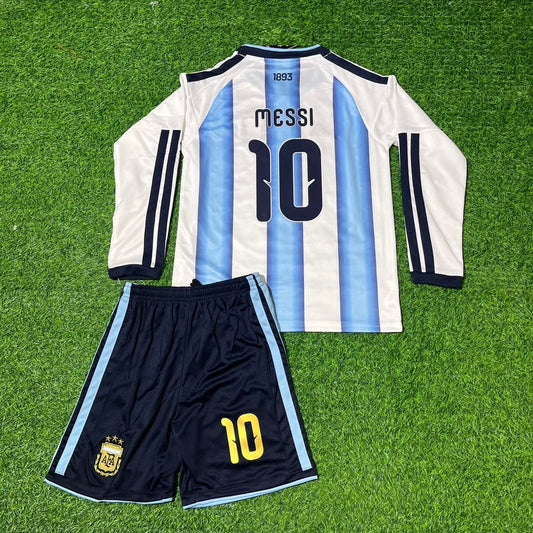Lionel Messi Argentina 2026 World Cup Kids Long Sleeve Football Jersey Kit